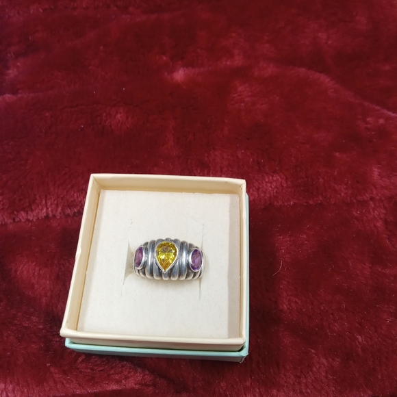 Sterling Silver PAJ Yellow & Purple Ribbed Ring - Picture 2 of 12